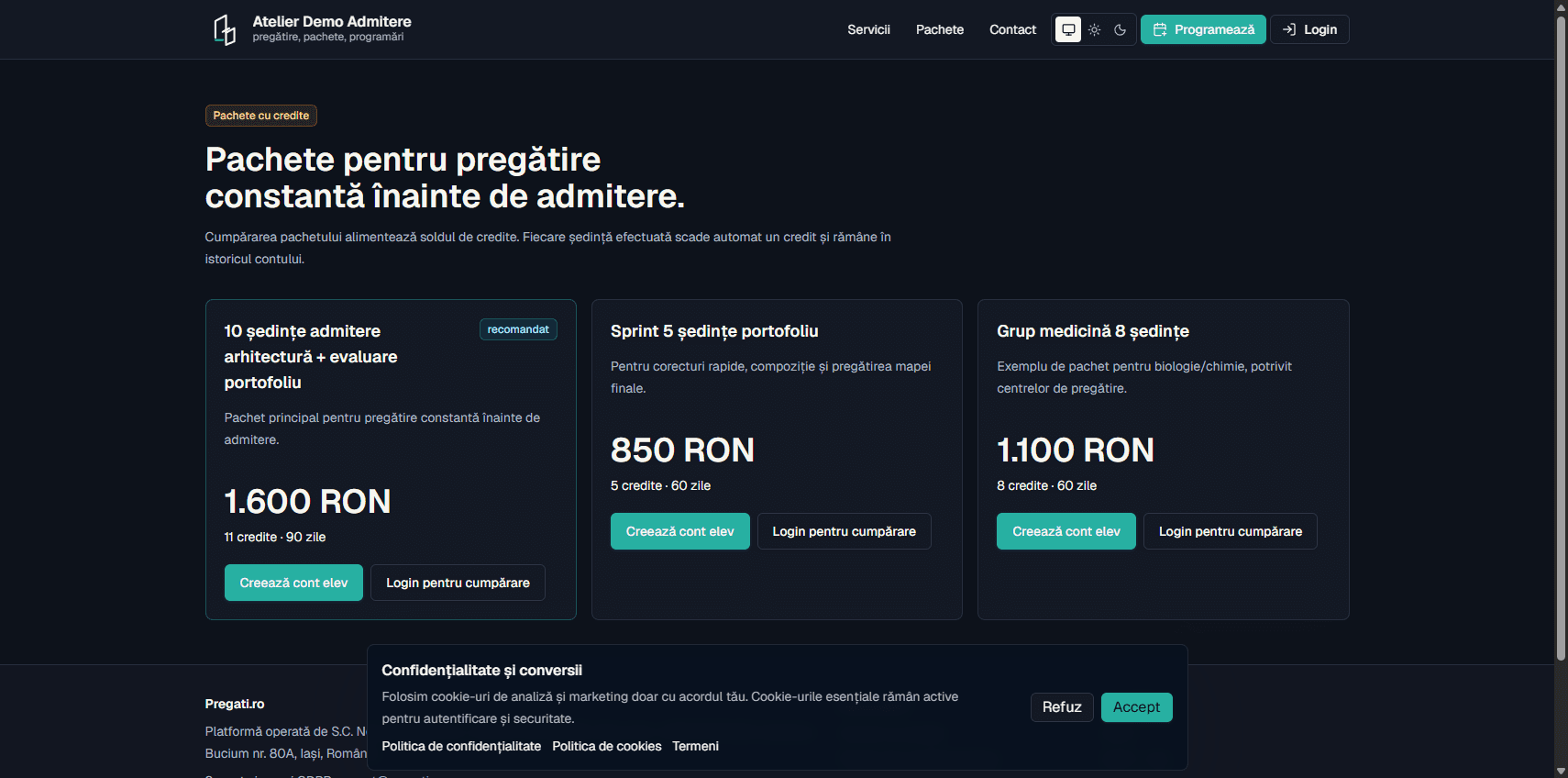 Pachete și programări pentru meditații informatică în portalul public